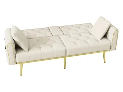 Sofá|Hauss Spole Sofá-cama convertível de 2 lugares - Suporte para copos, 2 apoios lombares e bolsos laterais - Veludo Bege