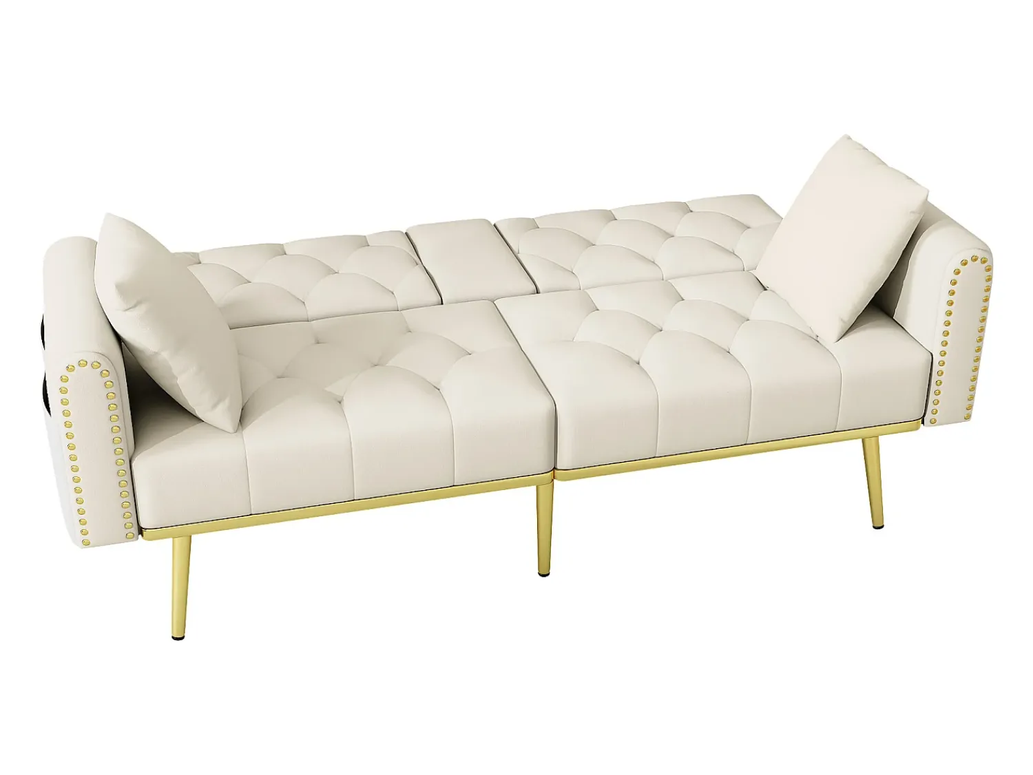 Sofá|Hauss Spole Sofá-cama convertível de 2 lugares - Suporte para copos, 2 apoios lombares e bolsos laterais - Veludo Bege