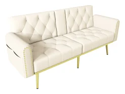 Sofá|Hauss Spole Sofá-cama convertível de 2 lugares - Suporte para copos, 2 apoios lombares e bolsos laterais - Veludo Bege
