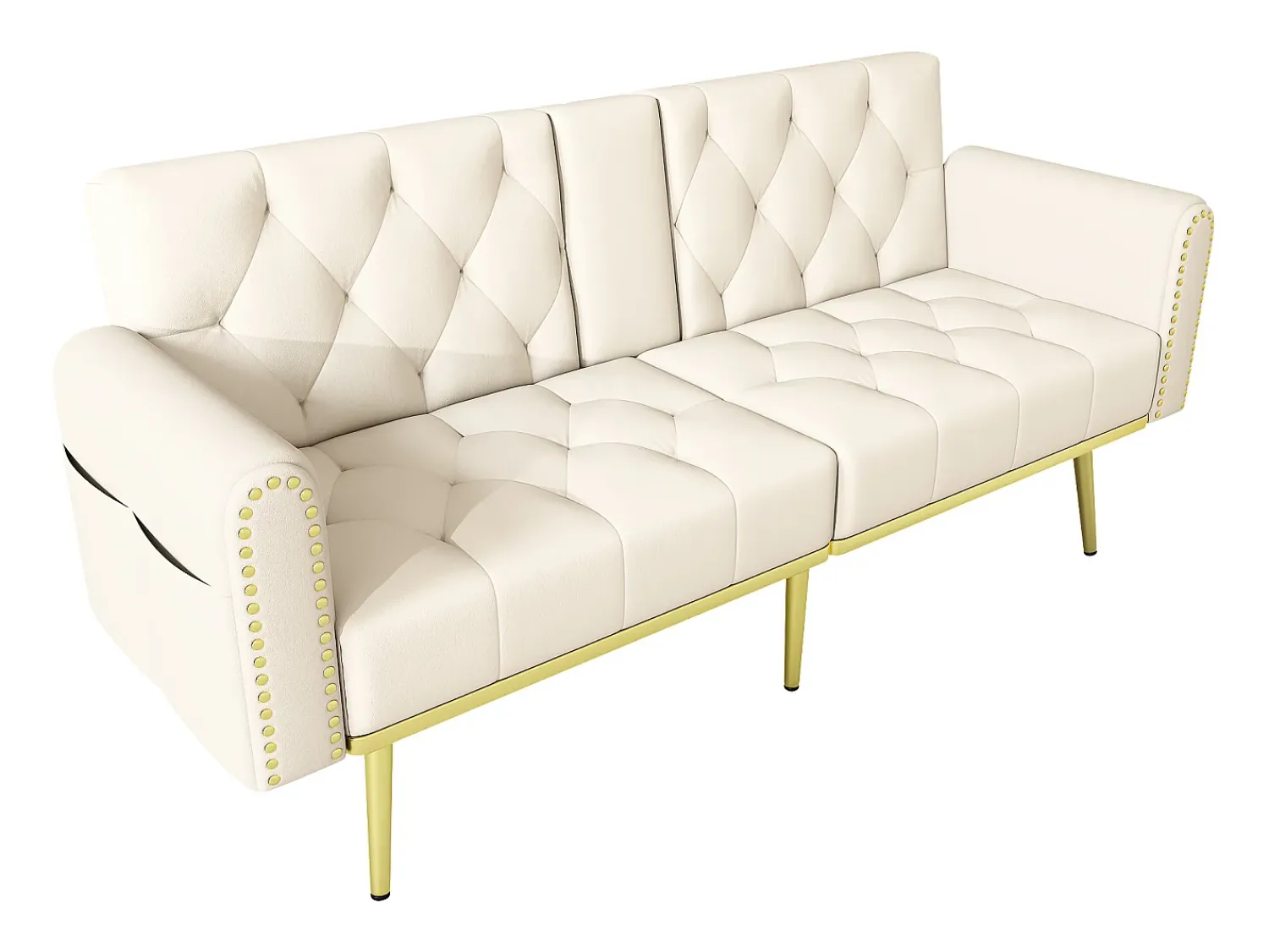 Sofá|Hauss Spole Sofá-cama convertível de 2 lugares - Suporte para copos, 2 apoios lombares e bolsos laterais - Veludo Bege