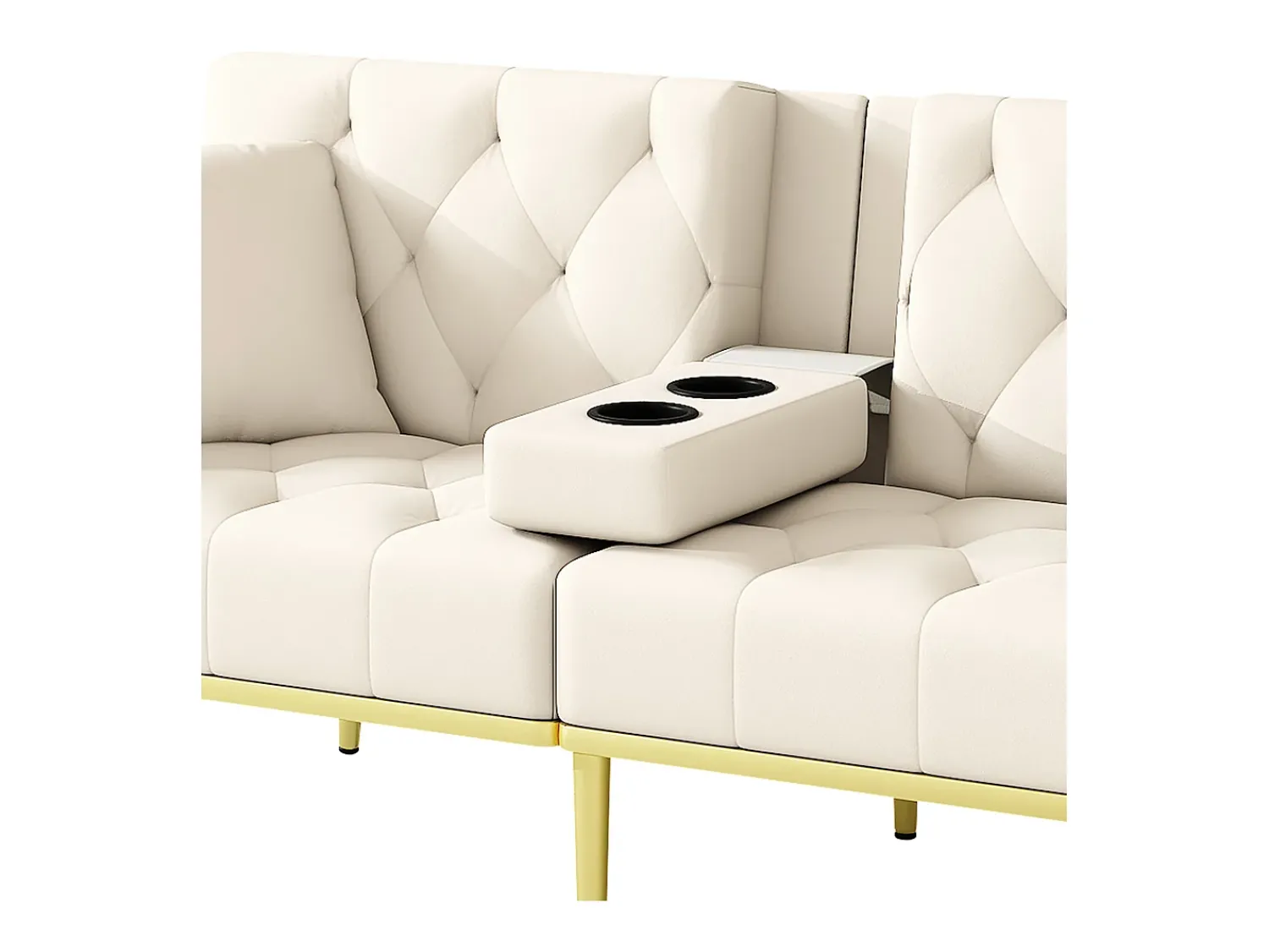 Sofá|Hauss Spole Sofá-cama convertível de 2 lugares - Suporte para copos, 2 apoios lombares e bolsos laterais - Veludo Bege