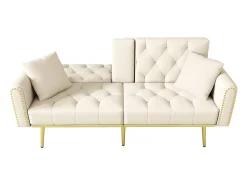 Sofá|Hauss Spole Sofá-cama convertível de 2 lugares - Suporte para copos, 2 apoios lombares e bolsos laterais - Veludo Bege