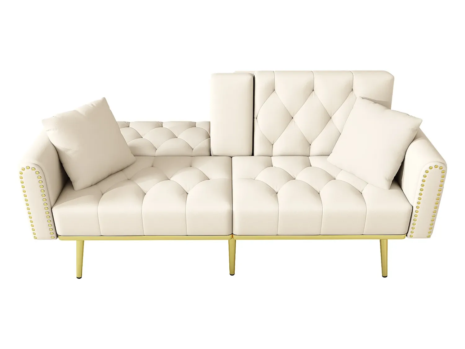 Sofá|Hauss Spole Sofá-cama convertível de 2 lugares - Suporte para copos, 2 apoios lombares e bolsos laterais - Veludo Bege