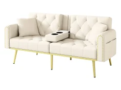 Sofá|Hauss Spole Sofá-cama convertível de 2 lugares - Suporte para copos, 2 apoios lombares e bolsos laterais - Veludo Bege