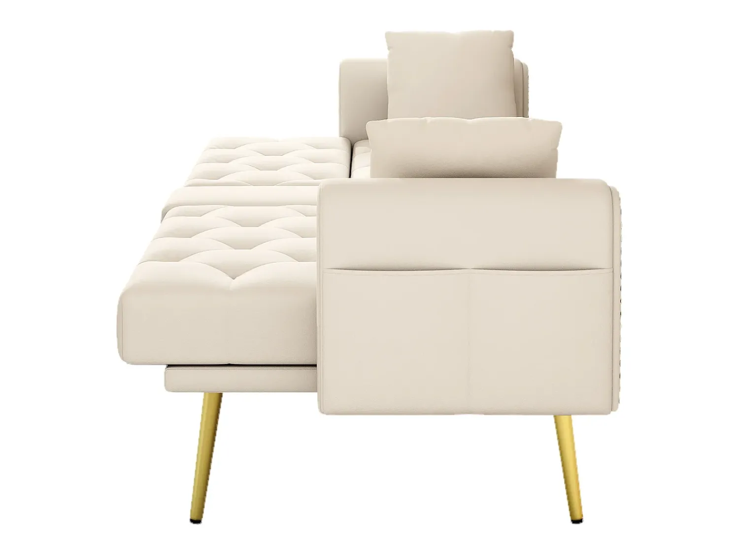 Sofá|Hauss Spole Sofá-cama convertível de 2 lugares - Suporte para copos, 2 apoios lombares e bolsos laterais - Veludo Bege