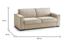 Sofá*Talamo Italia Sofá-cama Daabbo, Sofá grande de 2 lugare, 100% Fabricado na Itália, Sofá da ala com abertura giratória, em tecido acolchoado, com braço padrão, 200x95h90 cm, Bege