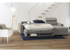 Talamo Italia Sofá-cama Daaen, Sofá de canto, 100% Fabricado na Itália, Sofá com abertura giratória, com penínula de armazenamento direita, com braço fino, Cm 260x95h85, Taupe^ Sofá