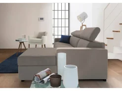 Talamo Italia Sofá-cama Daaen, Sofá de canto, 100% Fabricado na Itália, Sofá com abertura giratória, com penínula de armazenamento direita, com braço fino, Cm 260x95h85, Taupe^ Sofá