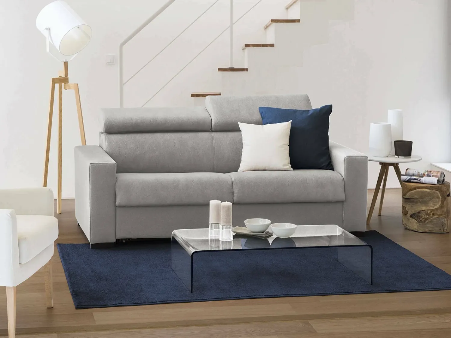 Hot Talamo Italia Sofá-cama Daame, ofá de 2 lugare, 100% Fabricado na Itália, Sofá da ala com abertura giratória, com apoio de cabeça ajutávei â€<â€<e braço fino, 160x95h85 cm, Cinza Cinzento
