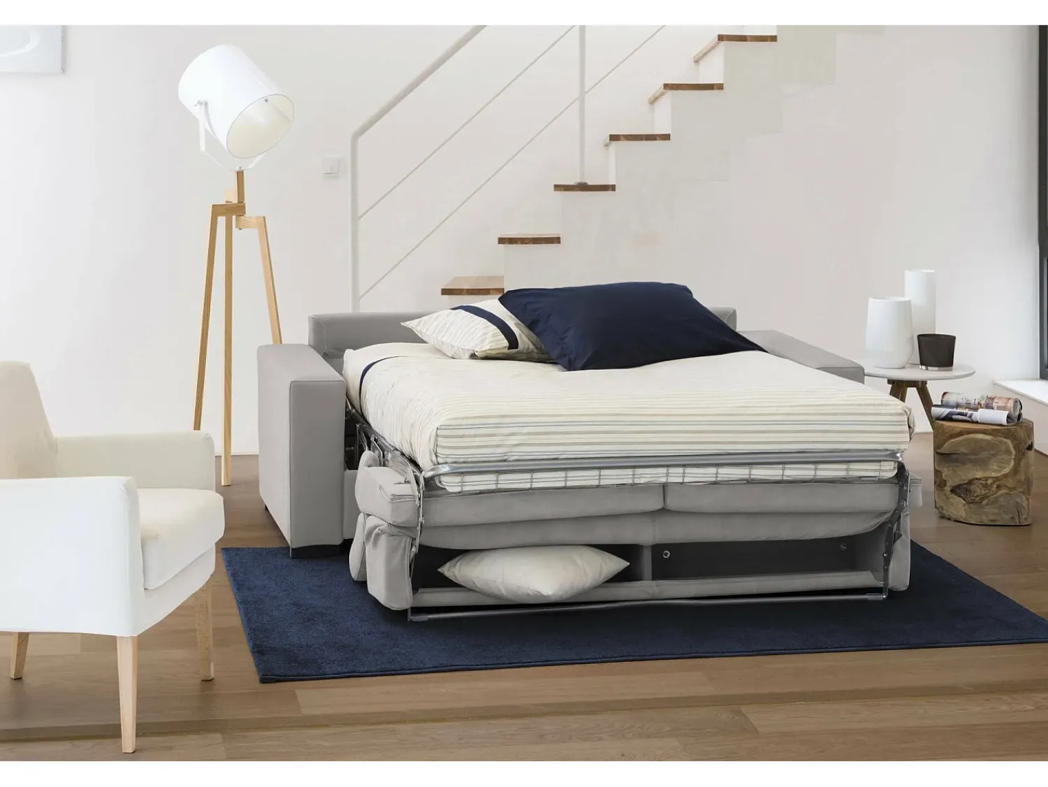 Hot Talamo Italia Sofá-cama Daame, ofá de 2 lugare, 100% Fabricado na Itália, Sofá da ala com abertura giratória, com apoio de cabeça ajutávei â€<â€<e braço fino, 160x95h85 cm, Cinza Cinzento