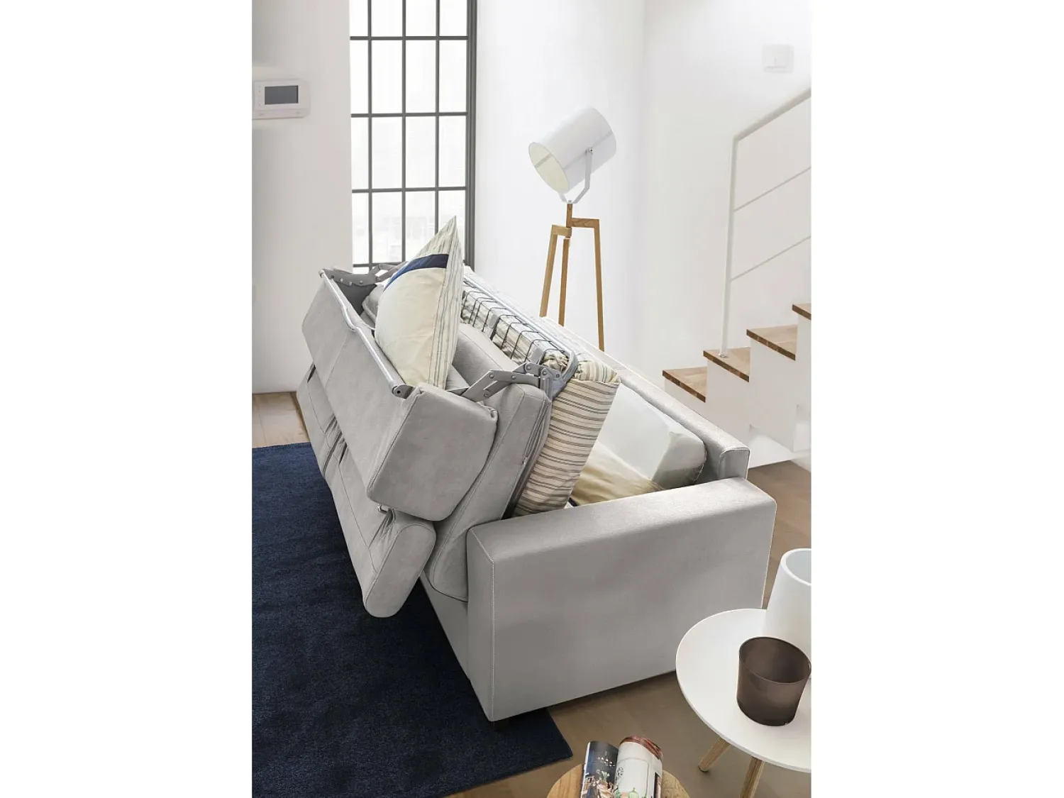 Hot Talamo Italia Sofá-cama Daame, ofá de 2 lugare, 100% Fabricado na Itália, Sofá da ala com abertura giratória, com apoio de cabeça ajutávei â€<â€<e braço fino, 160x95h85 cm, Cinza Cinzento