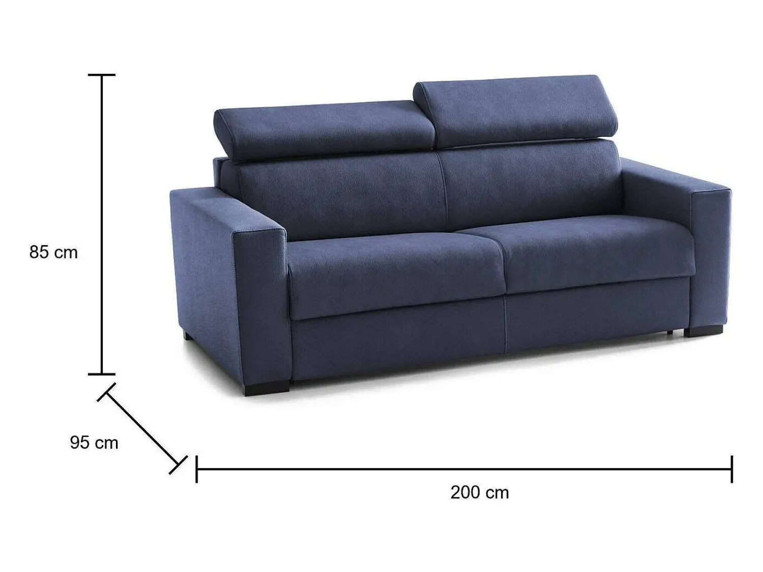 Sofá|Talamo Italia Sofá-cama Daara, ofá de 3 lugare, 100% Fabricado na Itália, Sofá da ala com abertura giratória, com apoio de cabeça ajutávei â€<â€<e braço fino, 200x95h85 cm, Azul
