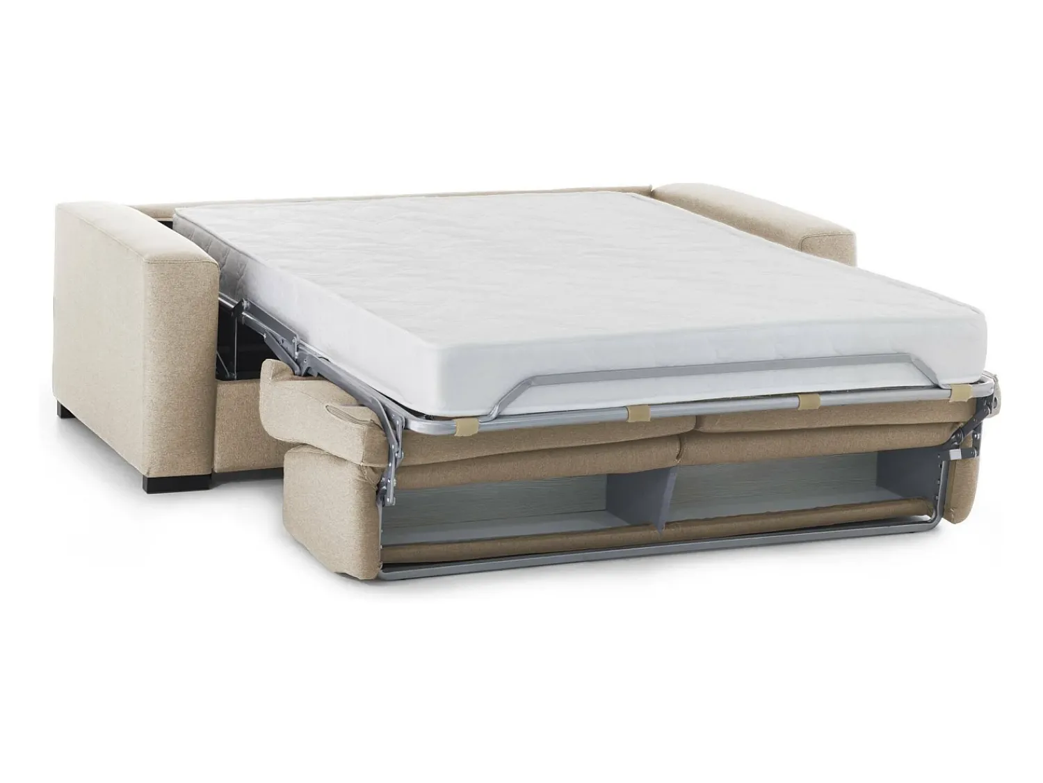 Discount Talamo Italia Sofá-cama Daaze, sofá de 2 lugares, 100% Fabricado na Itália, Sofá da sala com abertura giratória, em tecido acolchoado, com braços padrão, 180x95h90 cm, Bege