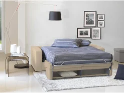 Discount Talamo Italia Sofá-cama Daaze, sofá de 2 lugares, 100% Fabricado na Itália, Sofá da sala com abertura giratória, em tecido acolchoado, com braços padrão, 180x95h90 cm, Bege