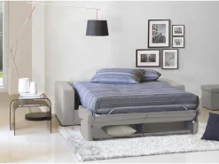 Sofá*Talamo Italia Sofá-cama Dabagn, Sofá grande de 2 lugare, 100% Fabricado na Itália, Sofá da ala com abertura giratória, em tecido acolchoado, com braço padrão, 200x95h90 cm, Cinza Cinzento
