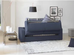 Discount Talamo Italia Sofá-cama Dabaida, Sofá grande de 2 lugare, 100% Fabricado na Itália, Sofá da ala com abertura giratória, em tecido acolchoado, com braço fino, 180x95h90 cm, Azul