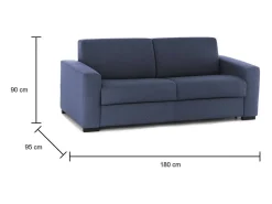 Discount Talamo Italia Sofá-cama Dabaida, Sofá grande de 2 lugare, 100% Fabricado na Itália, Sofá da ala com abertura giratória, em tecido acolchoado, com braço fino, 180x95h90 cm, Azul
