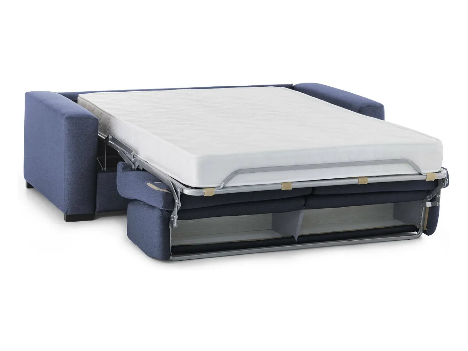 Discount Talamo Italia Sofá-cama Dabaida, Sofá grande de 2 lugare, 100% Fabricado na Itália, Sofá da ala com abertura giratória, em tecido acolchoado, com braço fino, 180x95h90 cm, Azul