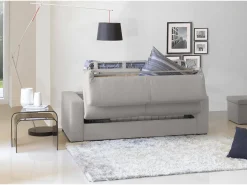 Sofá*Talamo Italia Sofá-cama Dabakah, sofá de 3 lugares, 100% Fabricado na Itália, Sofá da sala com abertura giratória, em tecido acolchoado, com braços finos, 200x95h90 cm, Cinza Cinzento