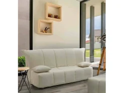 Discount Talamo Italia Sofá-cama Dabald, ofá de 2 lugare, 100% Fabricado na Itália, Sofá da ala com abertura para carrinho, em tecido acolchoado, com almofada incluída, 125x90h85 cm, Bege