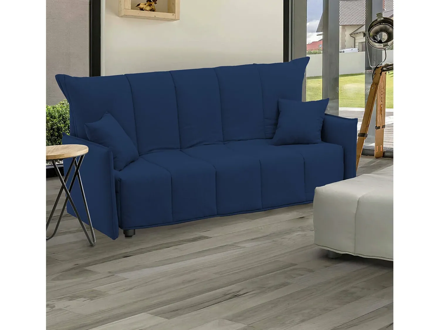 Sofá|Talamo Italia Sofá-cama Dabali, sofá de 2 lugares, 100% Fabricado na Itália, Sofá da sala com abertura para carrinho, em tecido acolchoado, com braços padrão, 150x90h85 cm, Azul