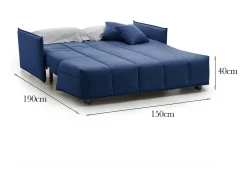 Sofá|Talamo Italia Sofá-cama Dabali, sofá de 2 lugares, 100% Fabricado na Itália, Sofá da sala com abertura para carrinho, em tecido acolchoado, com braços padrão, 150x90h85 cm, Azul