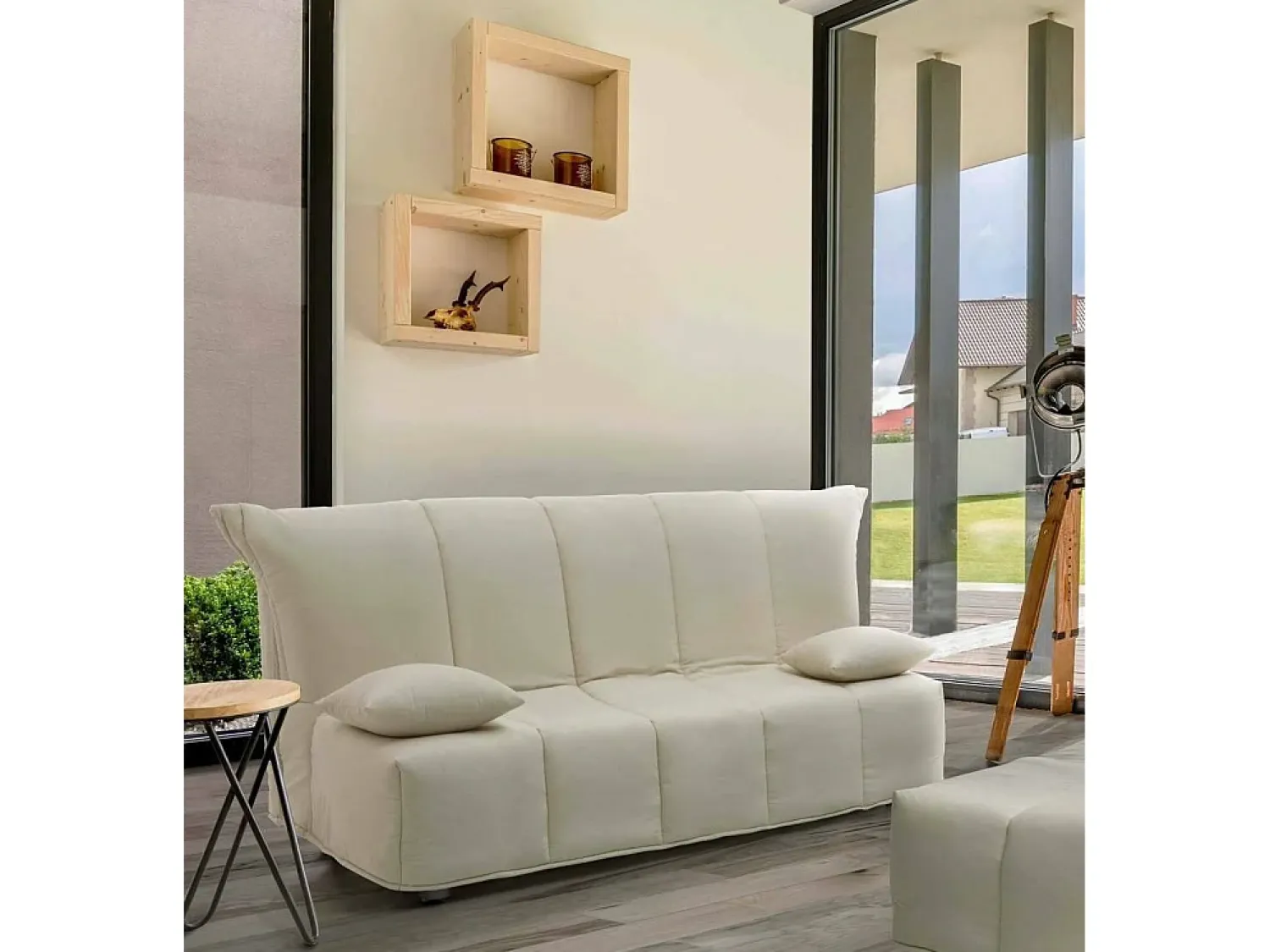Sofá|Talamo Italia Sofá-cama Dabam, ofá de 3 lugare, 100% Fabricado na Itália, Sofá da ala com abertura para carrinho, em tecido acolchoado, com almofada incluída, 165x90h85 cm, Bege