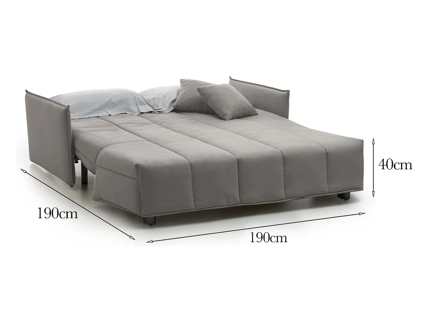 Discount Talamo Italia Sofá-cama Dabarc, sofá de 3 lugares, 100% Fabricado na Itália, Sofá da sala com abertura para carrinho, em tecido acolchoado, com braços padrão, 190x90h85 cm, Cinza Cinzento
