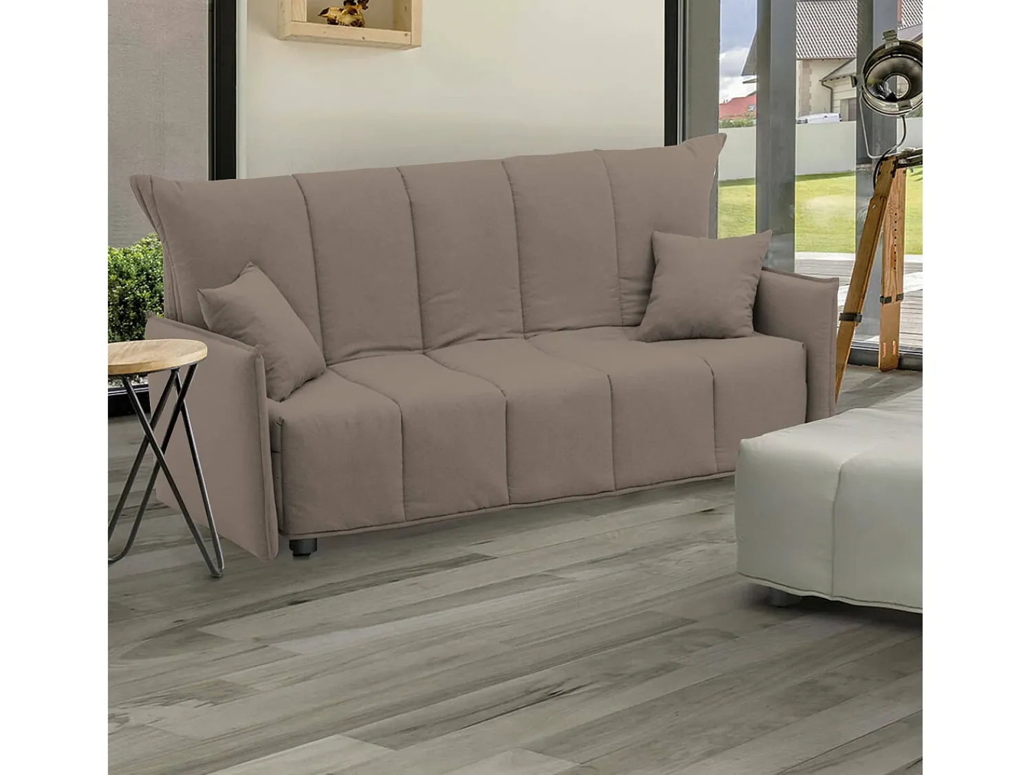 Talamo Italia Sofá-cama Dabarc, sofá de 3 lugares, 100% Fabricado na Itália, Sofá da sala com abertura para carrinho, em tecido acolchoado, com braços padrão, 190x90h85 cm, Taupe^ Sofá