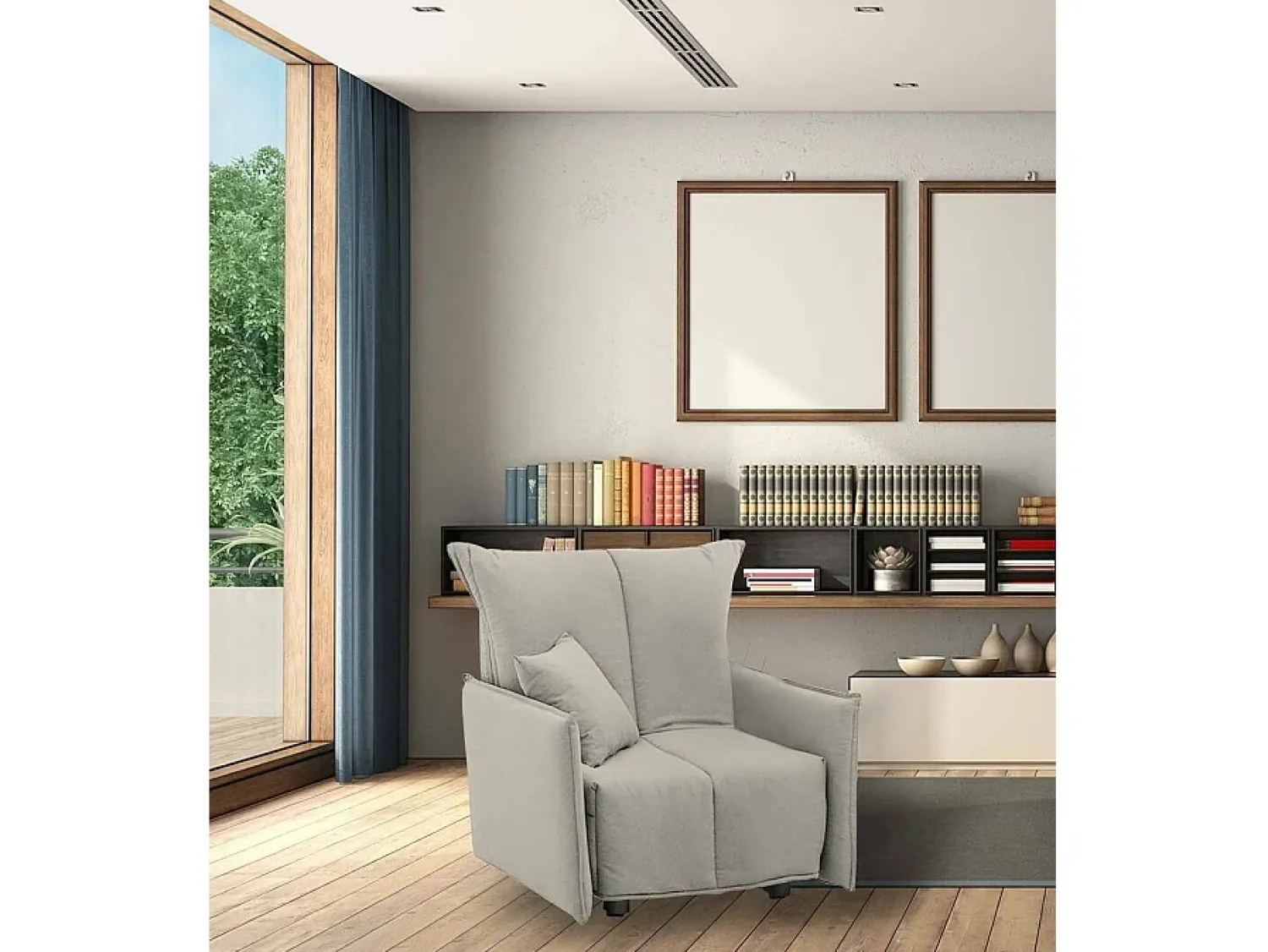 Poltrona|Talamo Italia Sofá-cama Dabari, Sofá individual, 100% Fabricado na Itália, Poltrona de ala com abertura para carrinho, em tecido acolchoado, com braço padrão, 110x90h85 cm, Bege