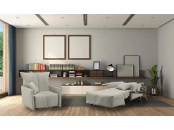 Poltrona|Talamo Italia Sofá-cama Dabari, Sofá individual, 100% Fabricado na Itália, Poltrona de ala com abertura para carrinho, em tecido acolchoado, com braço padrão, 110x90h85 cm, Bege