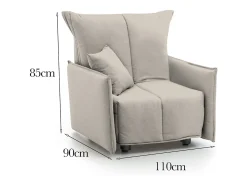 Poltrona|Talamo Italia Sofá-cama Dabari, Sofá individual, 100% Fabricado na Itália, Poltrona de ala com abertura para carrinho, em tecido acolchoado, com braço padrão, 110x90h85 cm, Bege