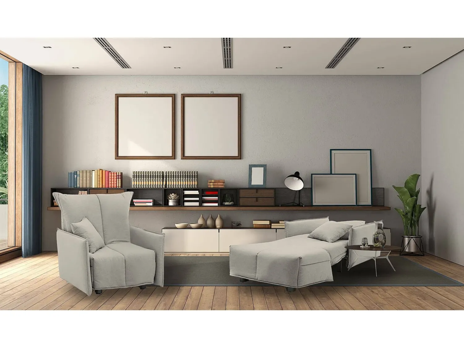 Poltrona|Talamo Italia Sofá-cama Dabari, Sofá individual, 100% Fabricado na Itália, Poltrona de ala com abertura para carrinho, em tecido acolchoado, com braço padrão, 110x90h85 cm, Bege
