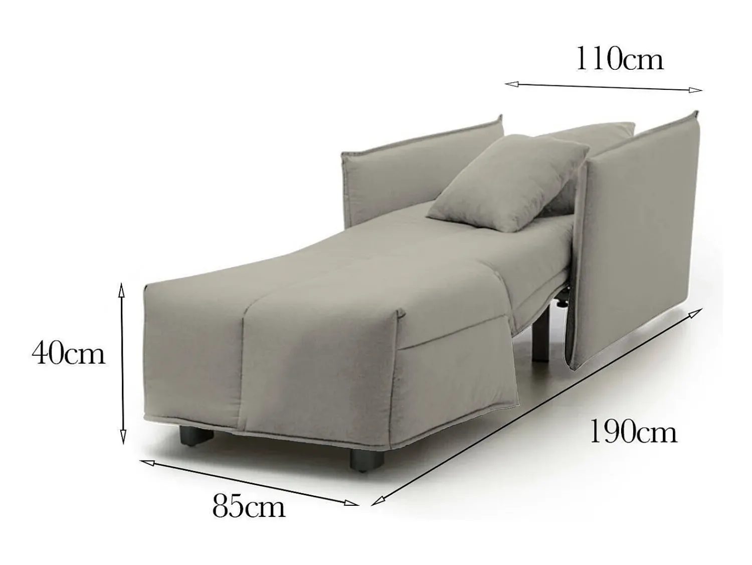 Poltrona|Talamo Italia Sofá-cama Dabari, Sofá individual, 100% Fabricado na Itália, Poltrona de ala com abertura para carrinho, em tecido acolchoado, com braço padrão, 110x90h85 cm, Bege