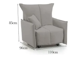 New Talamo Italia Sofá-cama Dabari, Sofá individual, 100% Fabricado na Itália, Poltrona de ala com abertura para carrinho, em tecido acolchoado, com braço padrão, 110x90h85 cm, Cinza Cinzento