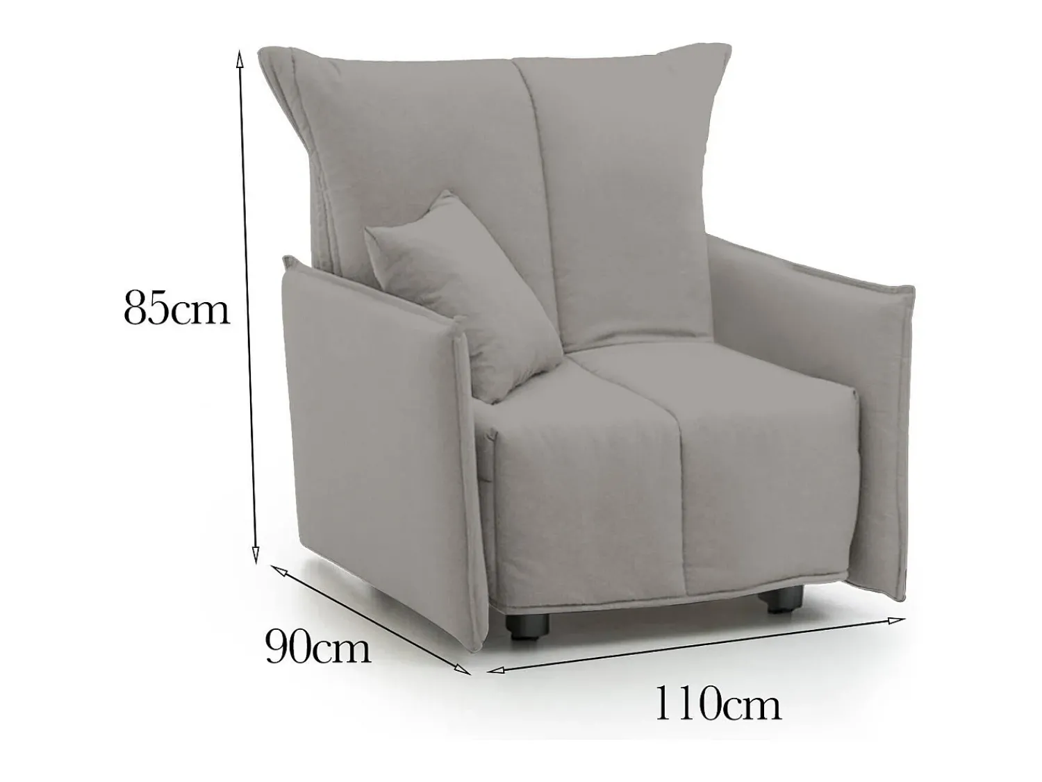 New Talamo Italia Sofá-cama Dabari, Sofá individual, 100% Fabricado na Itália, Poltrona de ala com abertura para carrinho, em tecido acolchoado, com braço padrão, 110x90h85 cm, Cinza Cinzento
