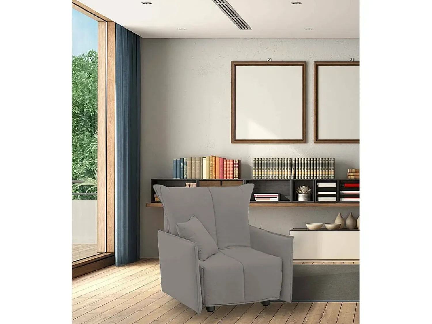 New Talamo Italia Sofá-cama Dabari, Sofá individual, 100% Fabricado na Itália, Poltrona de ala com abertura para carrinho, em tecido acolchoado, com braço padrão, 110x90h85 cm, Cinza Cinzento