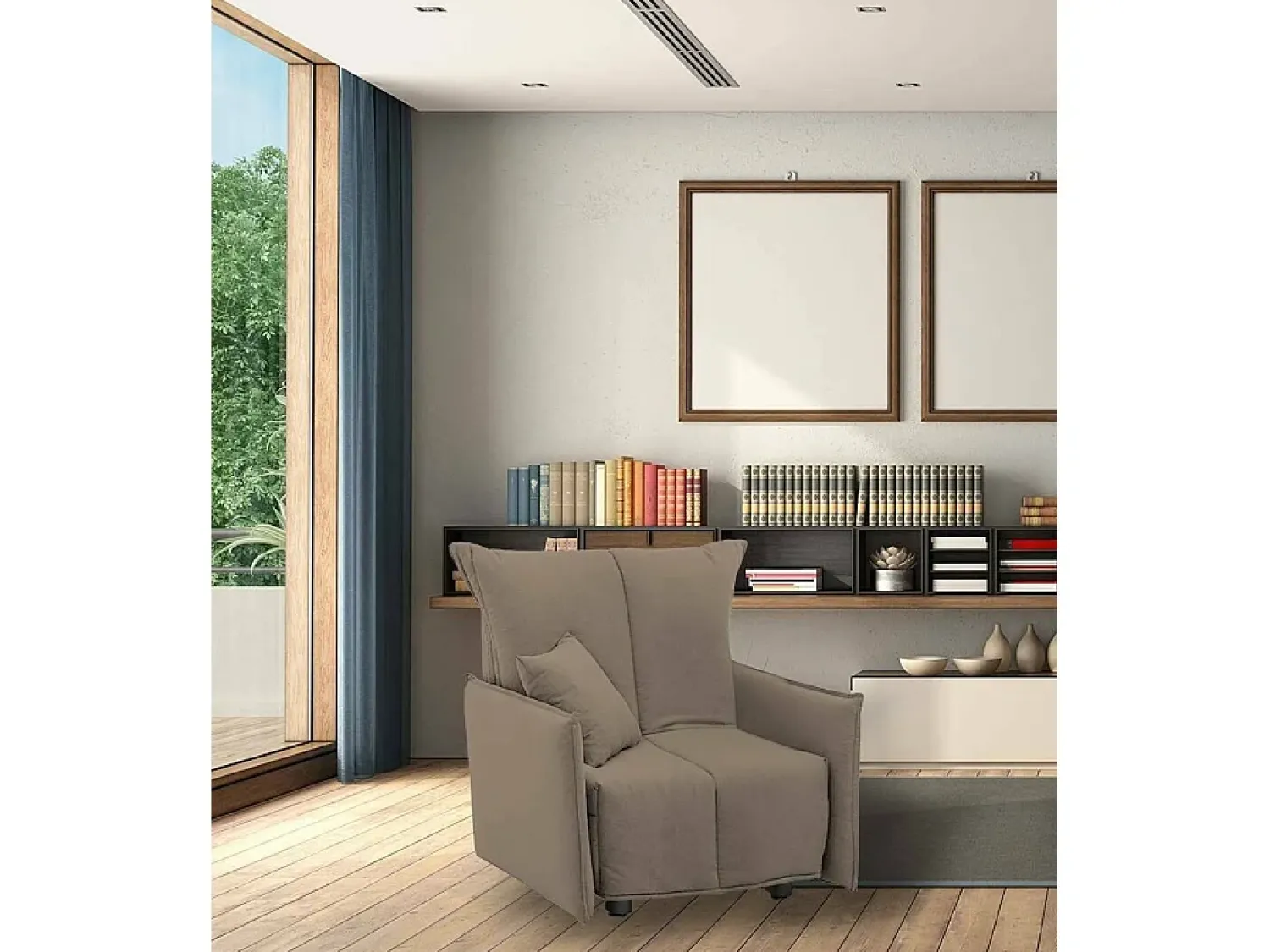 Talamo Italia Sofá-cama Dabari, Sofá individual, 100% Fabricado na Itália, Poltrona de ala com abertura para carrinho, em tecido acolchoado, com braço padrão, Cm 110x90h85, Taupe^ Poltrona