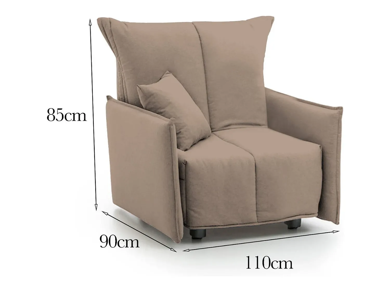 Talamo Italia Sofá-cama Dabari, Sofá individual, 100% Fabricado na Itália, Poltrona de ala com abertura para carrinho, em tecido acolchoado, com braço padrão, Cm 110x90h85, Taupe^ Poltrona