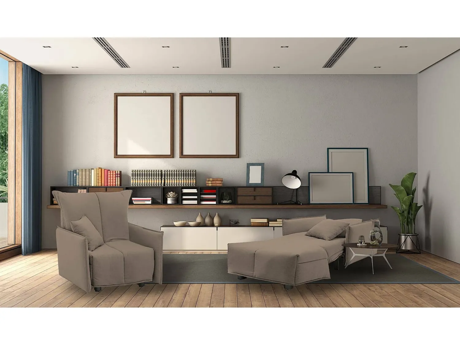 Talamo Italia Sofá-cama Dabari, Sofá individual, 100% Fabricado na Itália, Poltrona de ala com abertura para carrinho, em tecido acolchoado, com braço padrão, Cm 110x90h85, Taupe^ Poltrona
