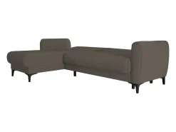 Sofá|Dmora Sofá-cama Dabazo, Sofá-cama de canto com península reversível, Sofá moderno com chaiselongue e 3 almofadas, 230x153h85 cm, Marrom Castanho