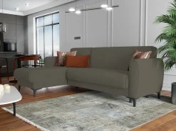 Sofá|Dmora Sofá-cama Dabazo, Sofá-cama de canto com península reversível, Sofá moderno com chaiselongue e 3 almofadas, 230x153h85 cm, Marrom Castanho