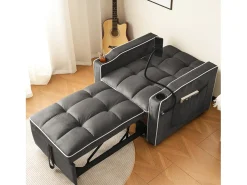 Merax Sofá-cama de 1 lugar com porta-copos e suporte para telefone - 83 x 75 x 167 cm - Veludo - Cinza escuro^ Sofá