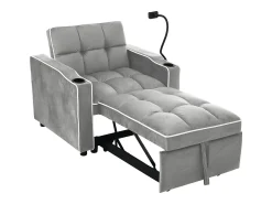 Merax Sofá-cama de 1 lugar com porta-copos e suporte para telefone - 83 x 75 x 167 cm - Veludo - Cinza^ Sofá