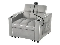 Merax Sofá-cama de 1 lugar com porta-copos e suporte para telefone - 83 x 75 x 167 cm - Veludo - Cinza^ Sofá