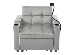 Merax Sofá-cama de 1 lugar com porta-copos e suporte para telefone - 83 x 75 x 167 cm - Veludo - Cinza^ Sofá
