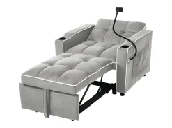 Merax Sofá-cama de 1 lugar com porta-copos e suporte para telefone - 83 x 75 x 167 cm - Veludo - Cinza^ Sofá