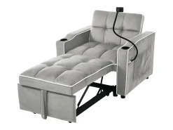 Merax Sofá-cama de 1 lugar com porta-copos e suporte para telefone - 83 x 75 x 167 cm - Veludo - Cinza^ Sofá