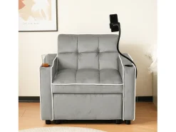 Merax Sofá-cama de 1 lugar com porta-copos e suporte para telefone - 83 x 75 x 167 cm - Veludo - Cinza^ Sofá