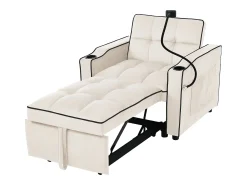 Online Merax Sofá-cama de 1 lugar com porta-copos e suporte para telefone - 83 x 75 x 167 cm - Veludo - Bege